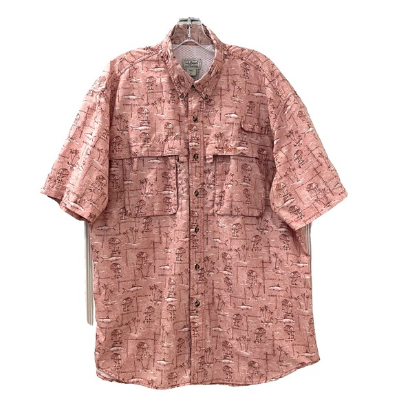 L.L. Bean Men's Fishing Shirt L Coral Vented Short‎ Sleeve Mesh Lining Outdoor - Picture 2 of 8